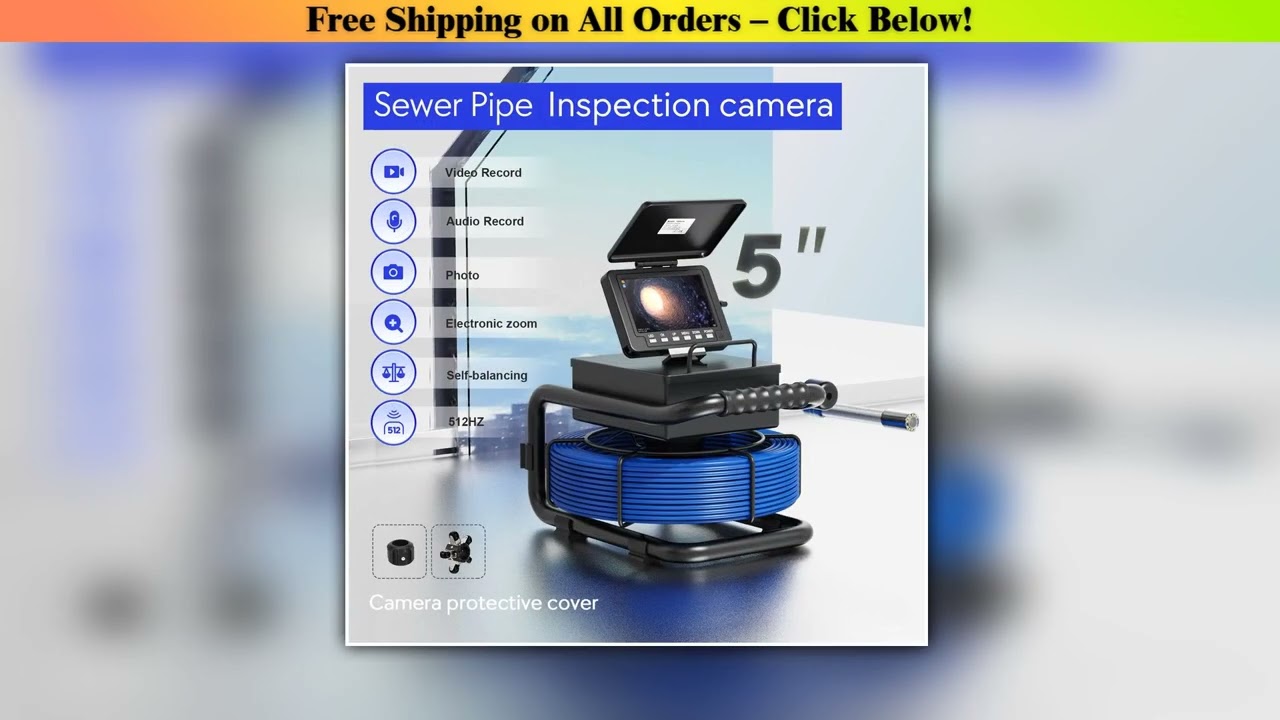 Pipe Inspection Camera 5 Inch+ Self-Leveling 512HZ Transmitter+Audio Recording+DVR Drain Sewer