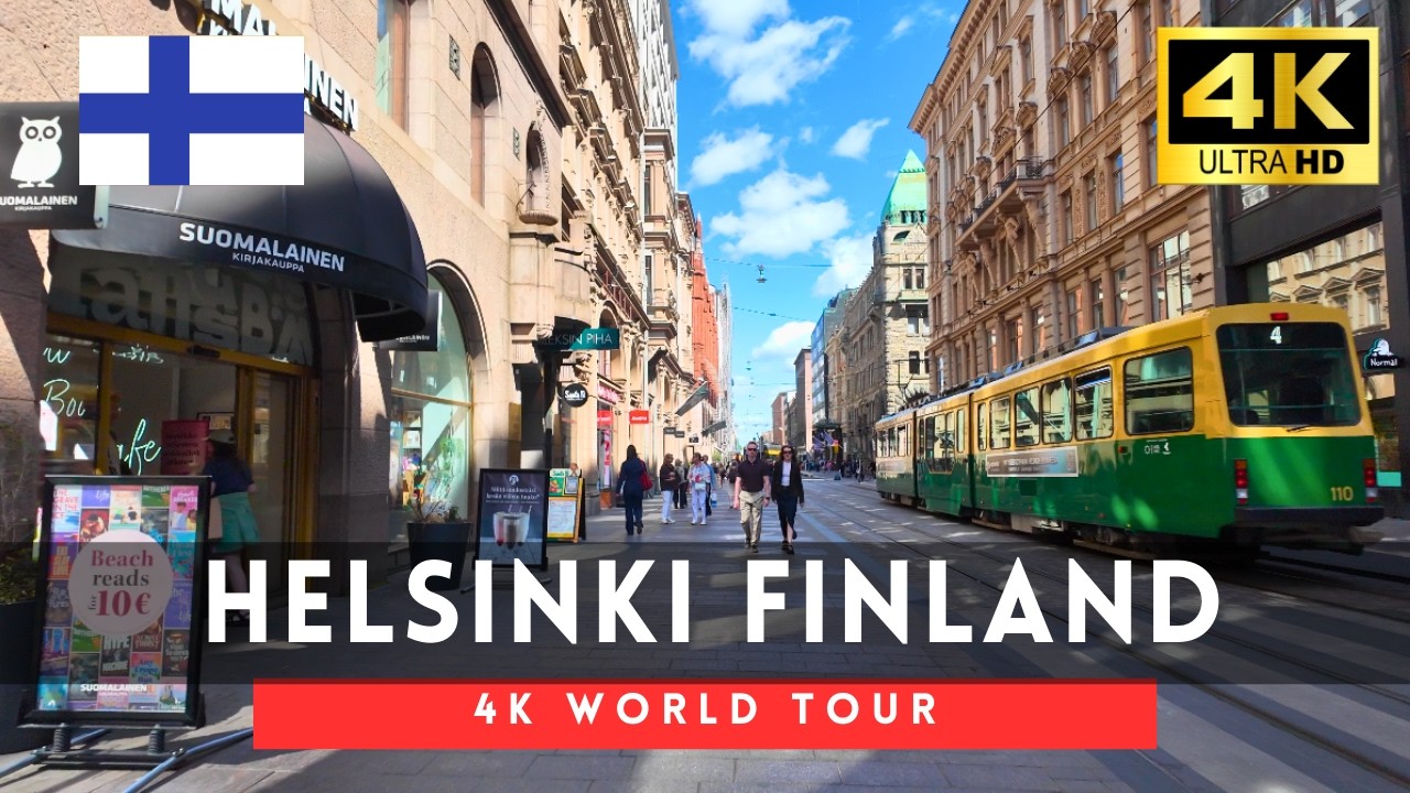 Finland walking tour - 2 hours Helsinki downtown walk 4k 60fps