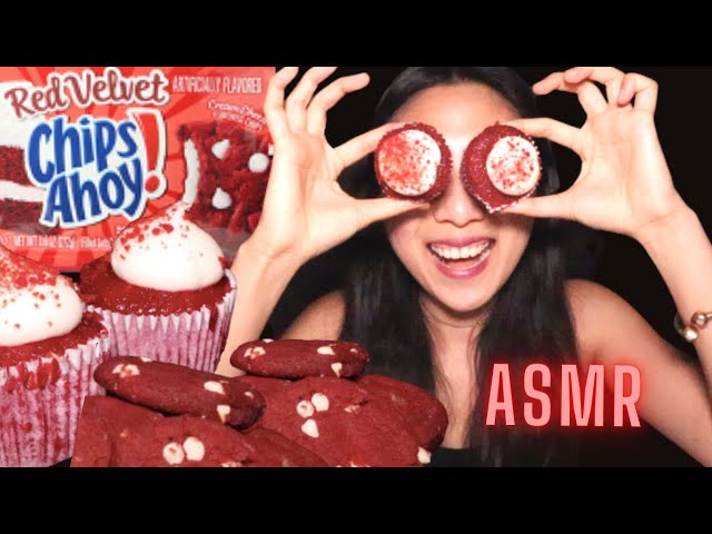 RED VELVET CHIPS AHOY #ASMR 🔴 Cupcakes & Cookies Eating Sounds