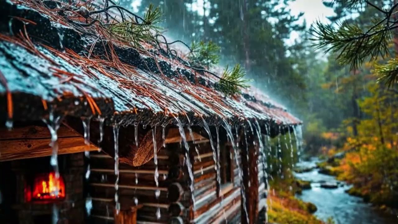 스트레스 사라지는 소리, 숲속 폭우 오두막 ASMR Rain Sounds for Sleep 🌧️ Cozy Forest Cabin Fireplace ASMR (8 Hours)