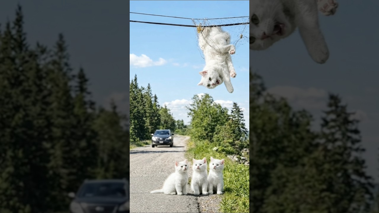 Kind-Hearted Man Rescues a Poor Mother Cat Hanging Trapped in a Net 🐱🕸️