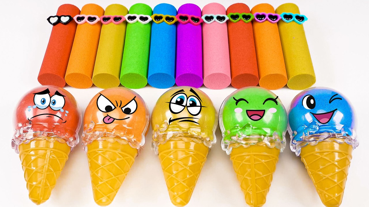 🍦DIY How To Make Clown Ice Cream Cones Kinetic Sand & Cutting ASMR 🌈 Es Krim Badut dari Pasir Kine