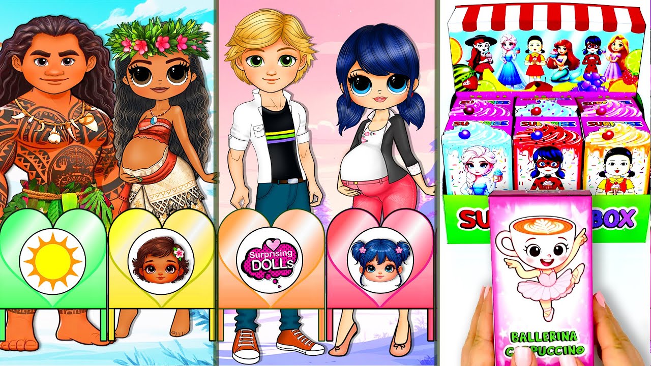 Marinette,  Moana, Elsa & Monster High  Paper Dolls Dress up | SurprisingDolls Best Paper DIY