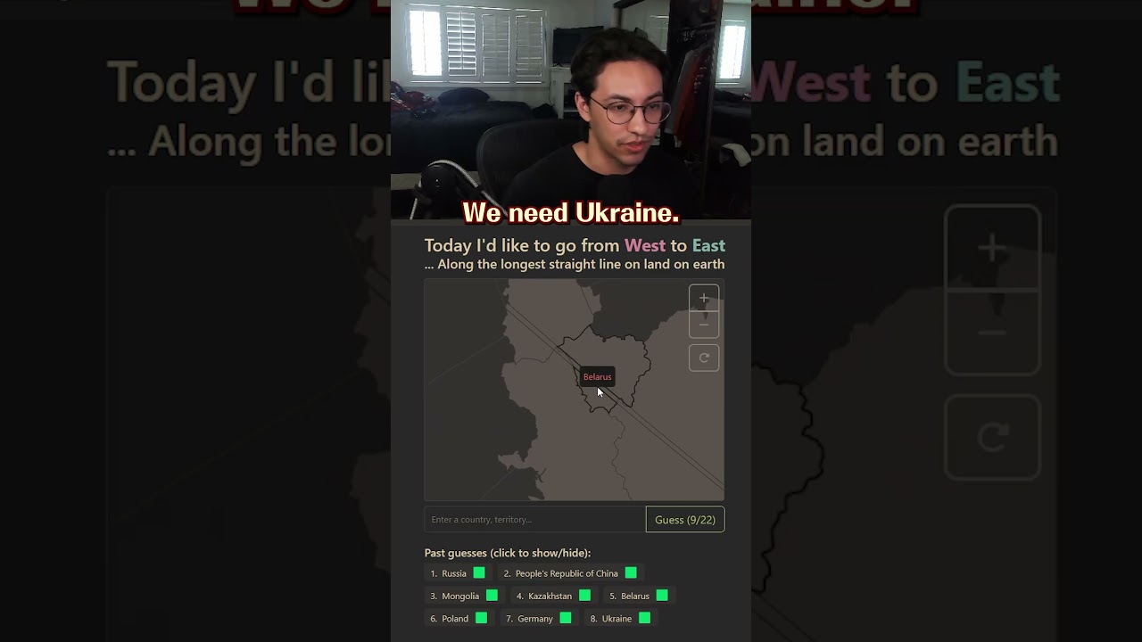 The longest line from east to west on land