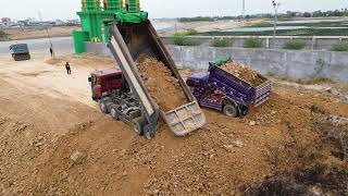 Final project 100% ! Delete pond by 5T truck loaded with rocks next to the wall with Dozer Komatsu by 63Dump truck  756 views 11 days ago 37 minutes