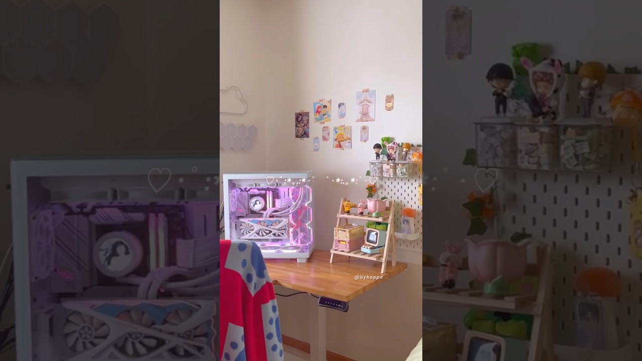 🌷 cozy L-shaped gaming desk setup 