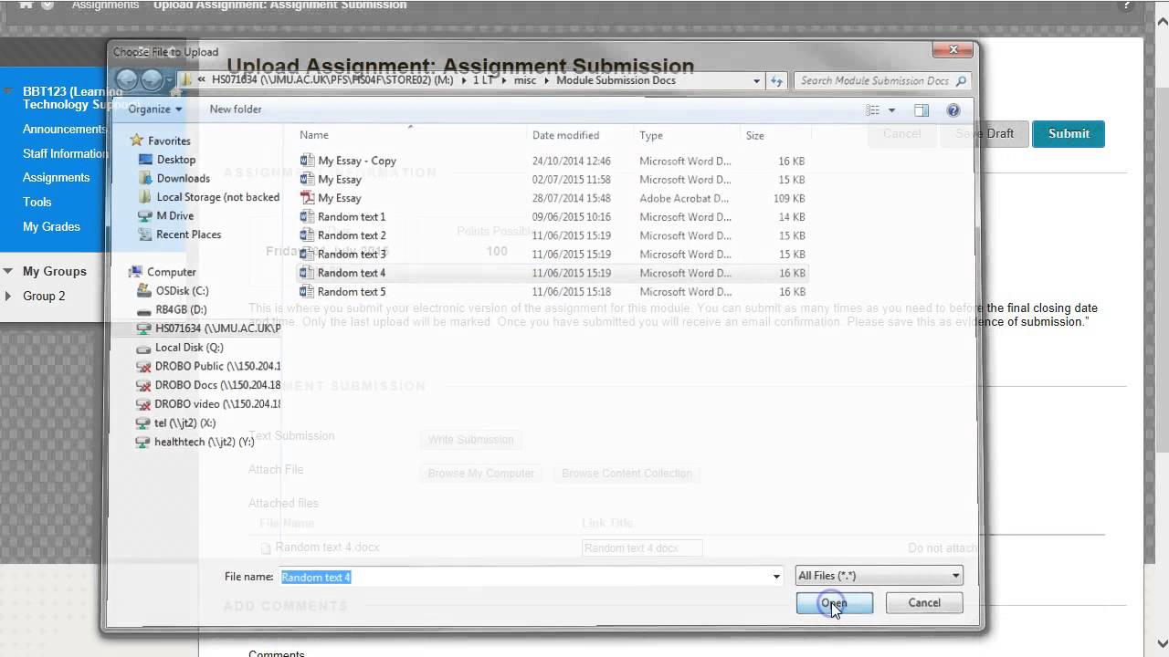 Blackboard Assignment Tool - Submitting an Assignment
