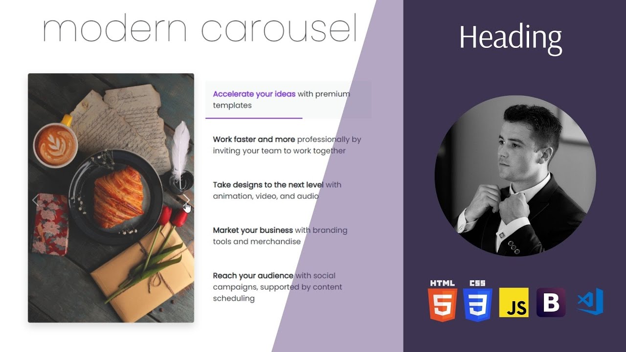 Build a Modern Image Slider [ Carousel ] using HTML CSS Bootstrap and {  JavaScript } - YouTube