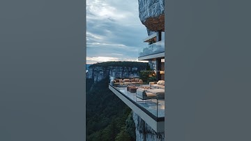 Cliffside Luxury: A Stunning Balcony Above the Clouds 🌥️✨ #mountaincabin #moderndesign