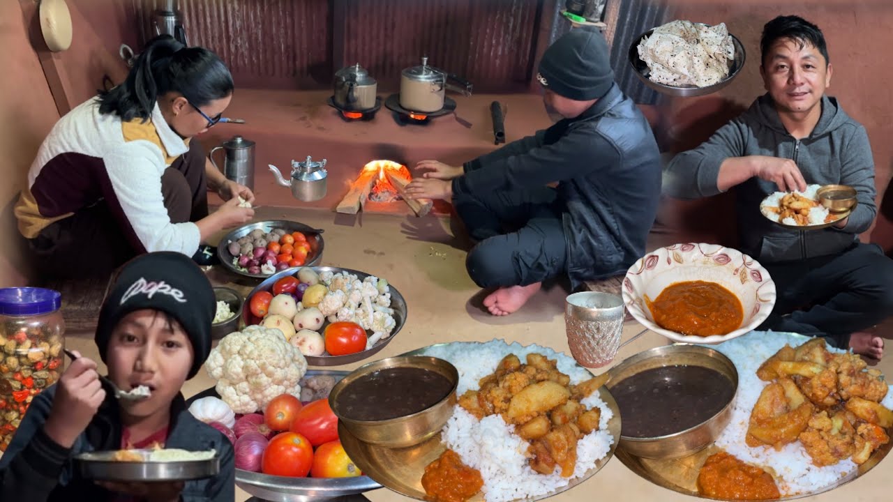 Aloo Gobi Sabzi Recipe & Lentils with Rice - Nepali Rural Village Cooking Videos