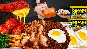 ASMR MUKBANG | Fried Chicken, black bean noodles, kimchi, Boiled Pork korean eating sound !