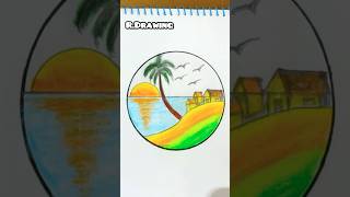 Sunset Scenery Drawing in Circle | Easy Step by Step Tutorial 🌅✏️ #shorts