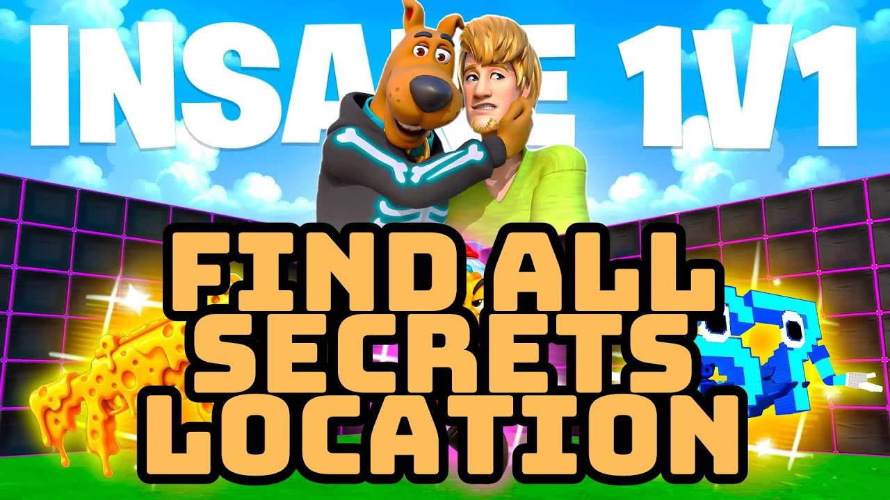 INSANE 1V1 FFA ALL GUNS & RIDES MAP FORTNITE CREATIVE - FIND ALL SECRETS LOCATIONS (AIMBOT CODE)