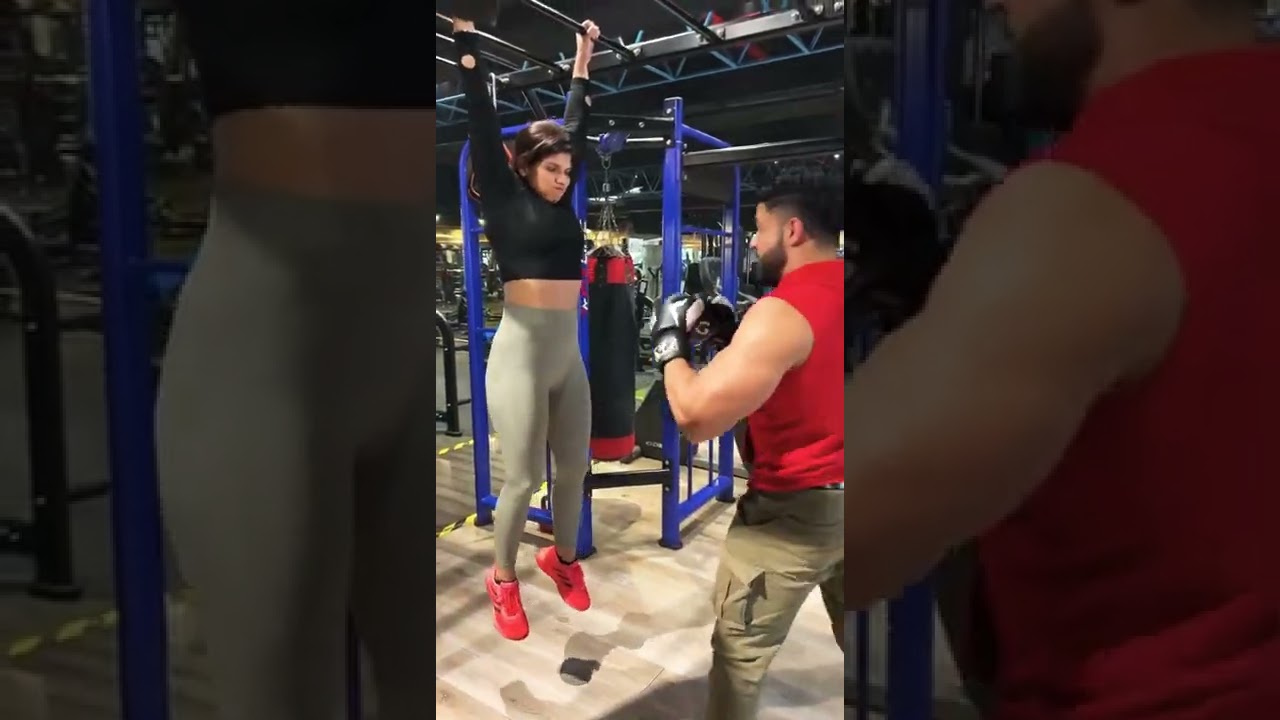 exchange girl with punching bag 