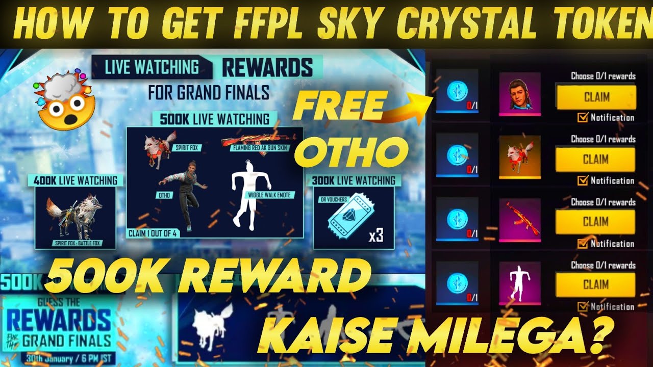 How To Get Free Otho, Flaming Red AK47 🤯? FFPL Sky Crystal Token | 500K Live Watching Rewards Code🔥