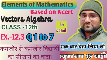 Vector algebra | Elements of mathematics class 12 ch 12 Vectors | Ex. 12.3 q 1 to 7 | CBSE | NCERT