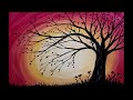 Spring Sunset Tree Silhouette Acrylic Painting 15 Minute Painting