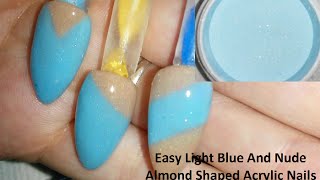 Easy Light Blue And Nude Almond Shaped Acrylic Nails