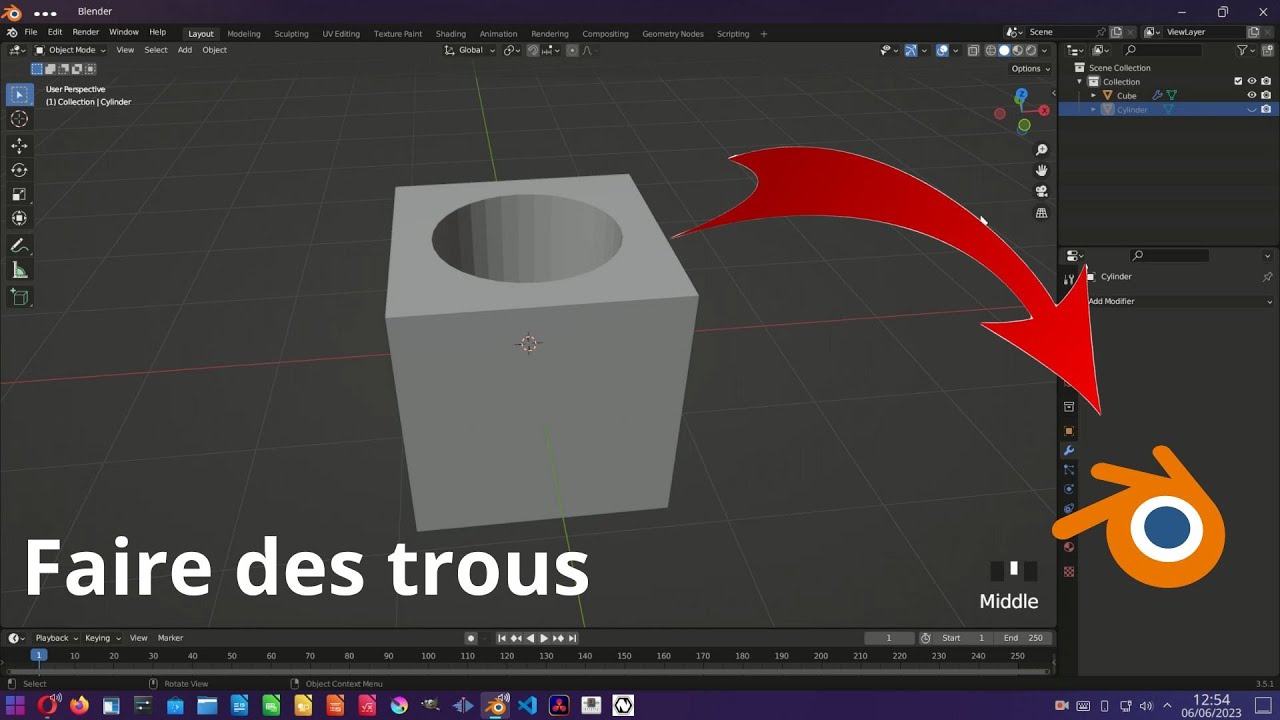 Faire des trous dans un objet | Blender 3.5 - YouTube