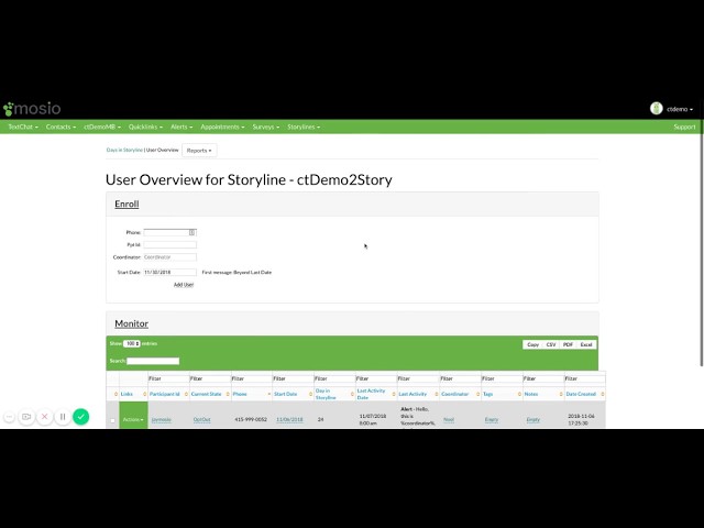 Mosio Video Demo: Storylines (Enroll and Monitor Study Participants)