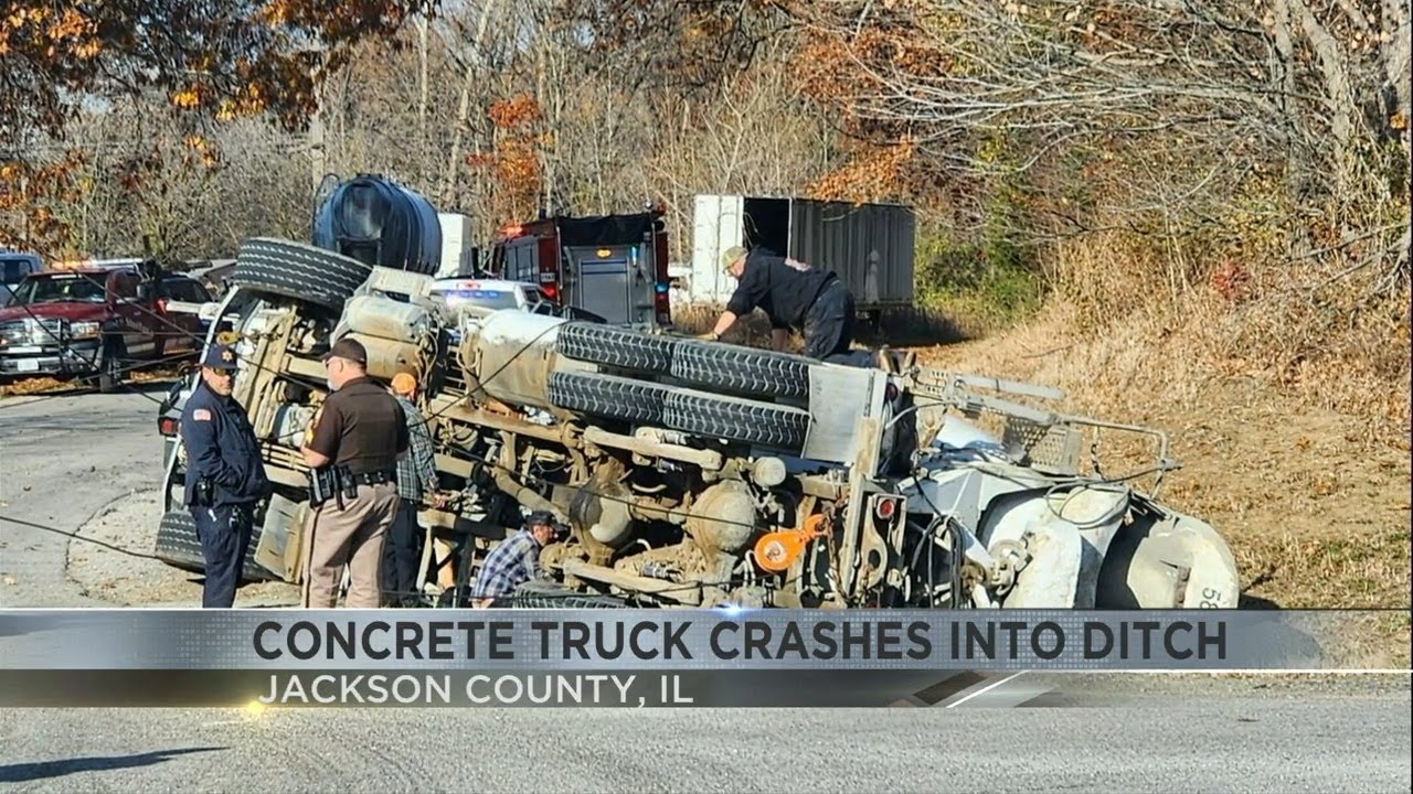 Concrete truck crashes into ditch in Jackson County - YouTube