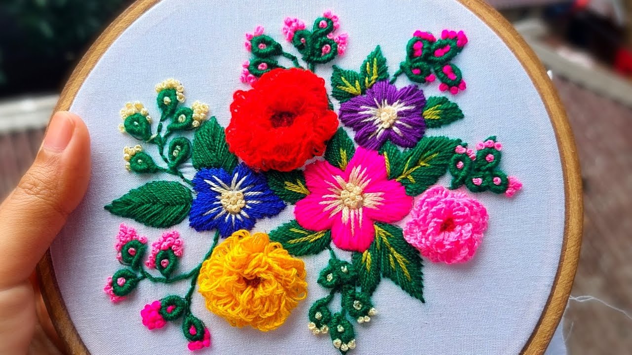 Beautiful Multicolor Flower Design Hand Embroidery Stitch Tutorial for Beginners Step By Step