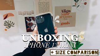📦📱 unboxing midnight iphone 13 mini 🌌 // size comparison 🪶 // applying screen protector | aesthetic