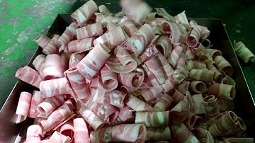 Frozen Meat roll slicing  - High speed frozen meat slicer