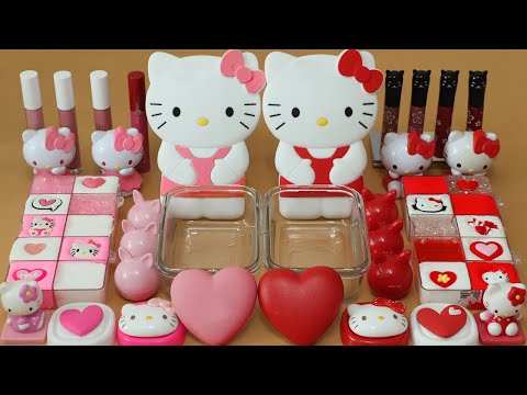 Mixing”Pink VS <strong>Red</strong>” Eyeshadow and Makeup,parts,glitter Into <strong>Slime</strong>!Satisfying <strong>Slime</strong> Video!★ASMR★