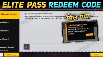Elite pass Redeem code मिल गया | Light Fest Countdown live redeem code | ff new redeem code today |