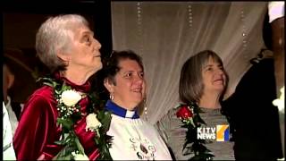 Same sex couples tie the knot in a midnight ceremony