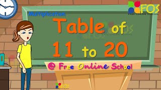 Table of 11 to 20, Multiplication Tables 11 to 20 for kids, Learn @ Free Online School