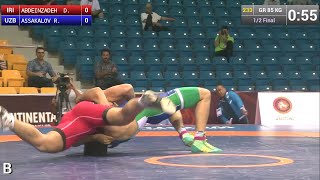 1/2 GR - 85 kg: R. ASSAKALOV (UZB) df. D. ABDEINZADEH  (IRI) by FALL, 8-6