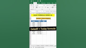 DATEDIF TODAY Formula In Excel #excel #exceltips #exceltutorial #msexcel #msexcelfullcourse #shorts