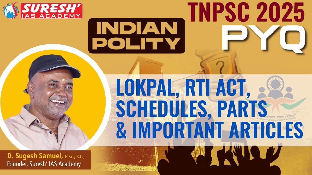 TNPSC PYQ 2025 | LOKPAL, RTI ACT, SCHEDULES, PARTS, ARTICLES | INDIAN POLITY | Mr. D. Sugesh Samuel
