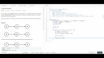LeetCode Problem 2. Add Two Numbers - Solution - Swift