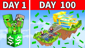 Mikey Family and JJ Family Stranded 100 Days on ONE MILLIONAIRE BLOCK in Minecraft! (Maizen)