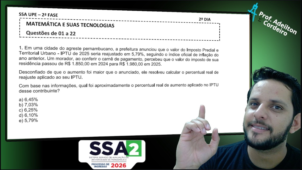 QUESTÃO 01 SSA2 2026 UPE - Porcentagem