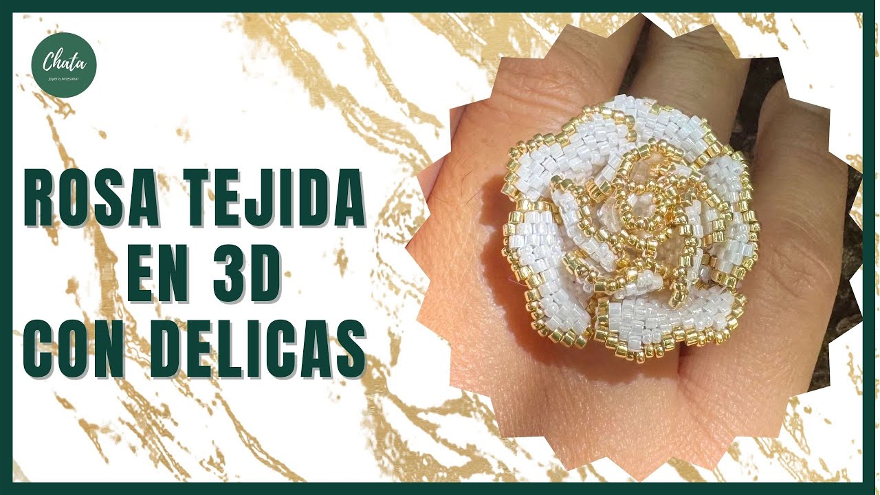 Rosa tejida en 3D con Delicas | Anillo elegante paso a paso 💚