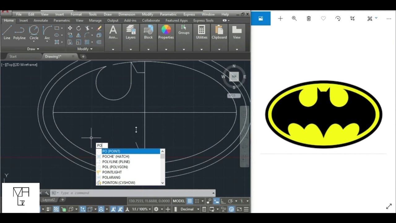AutoCAD 2D Practice Drawing - 2 (BATMAN logo) - YouTube