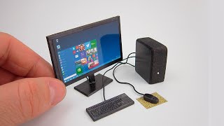 DIY Realistic Miniature Desktop PC with LED Widescreen Monitor | DollHouse | No Polymer Clay!