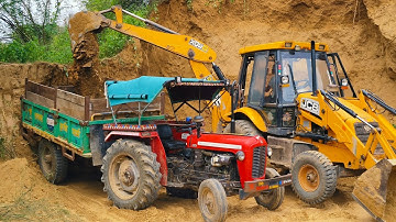 New Jcb 3dx Machine Backhoe Loading Red Mud In Eicher 380 and Massey 1035 Tractor | Jcb and Tractors
