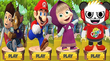 Tag with Ryan vs Super Mario Run vs Princess Masha Run vs Paw Patrol Ryder - Run Gameplay