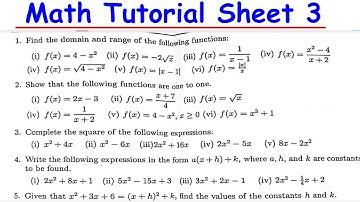 Domain & Range, One to one, Completing the Square