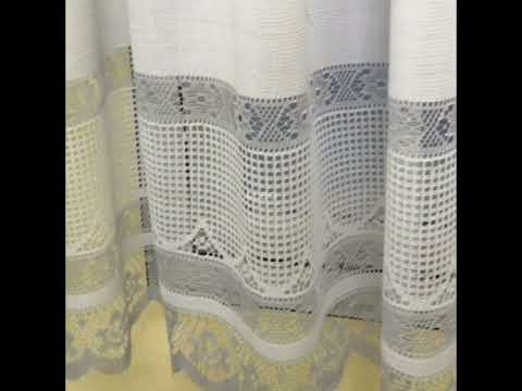 Готові фіранки в зал Біло-зелені (KU-138-3-1) короткі комбіновані із сітки 170*300, гардини до спальні, видео 1