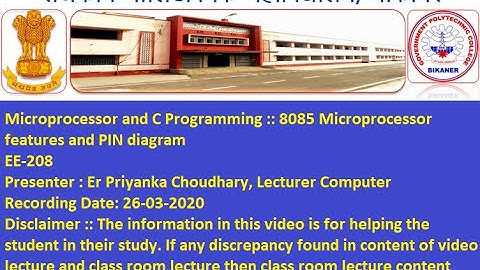Microprocessor and C Programming 8085 µP features and PIN diagram Er. Priyanka Choudhary GPC BIKANER