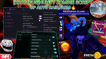 [Krampus]Hunty Zombie Script ✨ Auto Raid(FAST ATTACK🔥,Auto Use All Ability),Autofarm,Craft+More!