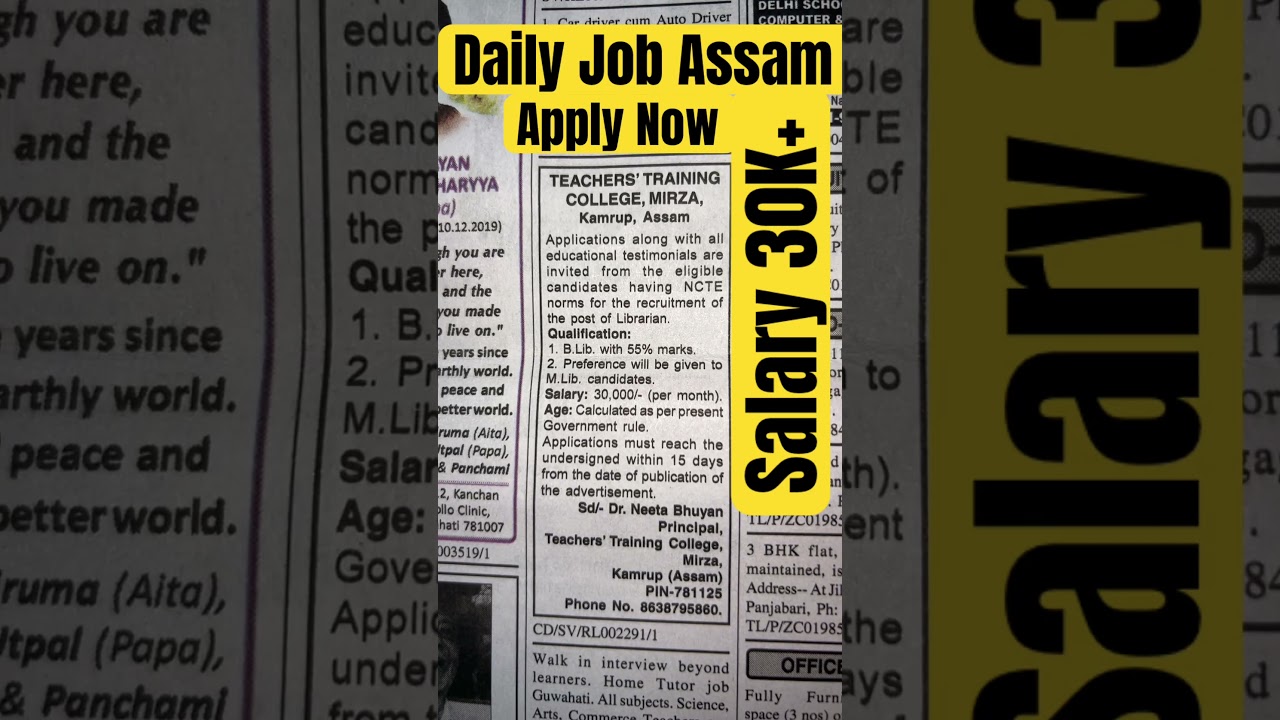 Teacher Training Salary 30K Govt Job Assam Apply Now 