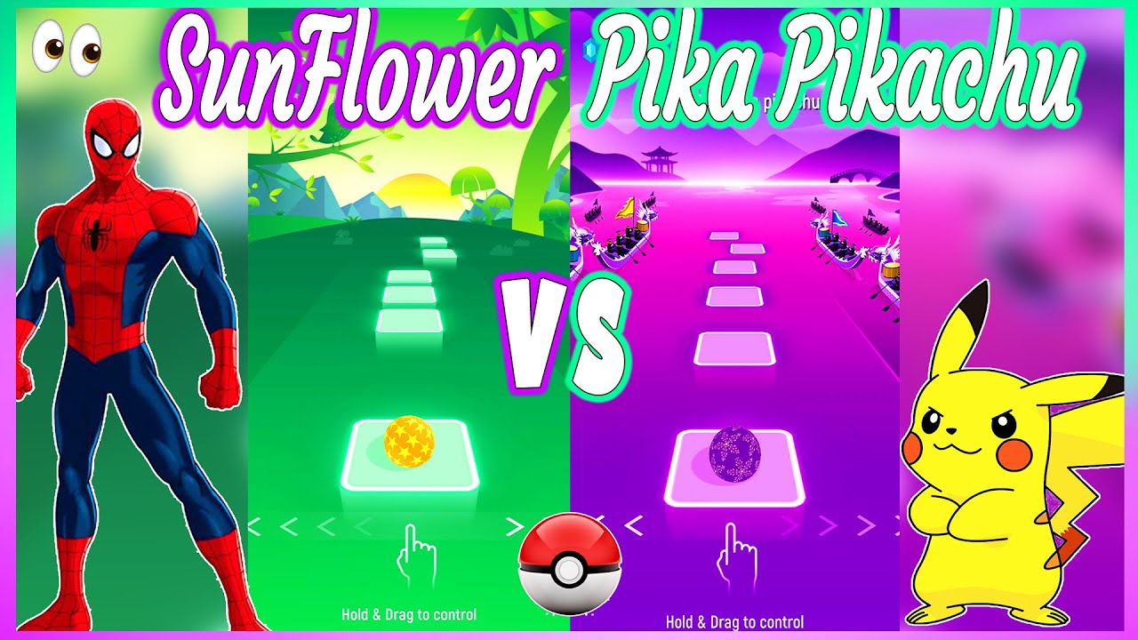 SpiderMan Sunflower VS Pikachu Song - Tiles Hop. TRZ - YouTube