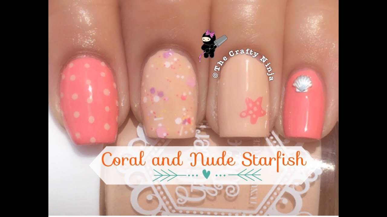 Coral and Nude Starfish Nails by The Crafty Ninja - YouTube